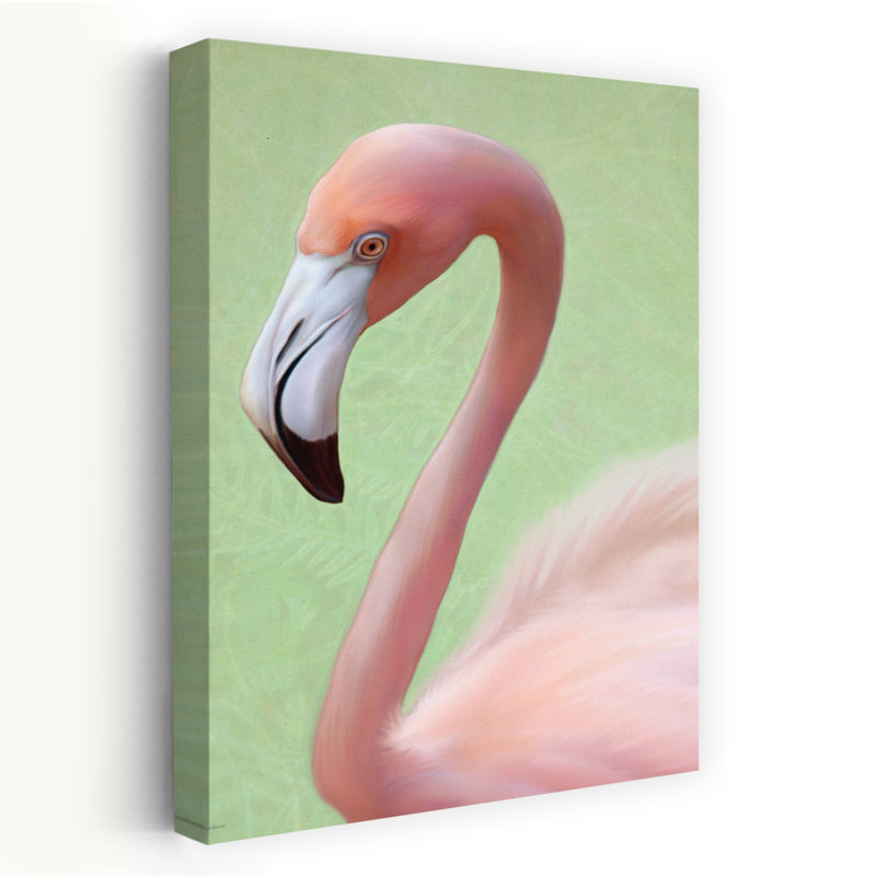 Plumage rose, oiseau, art tropical, H 24 po x l 16 po