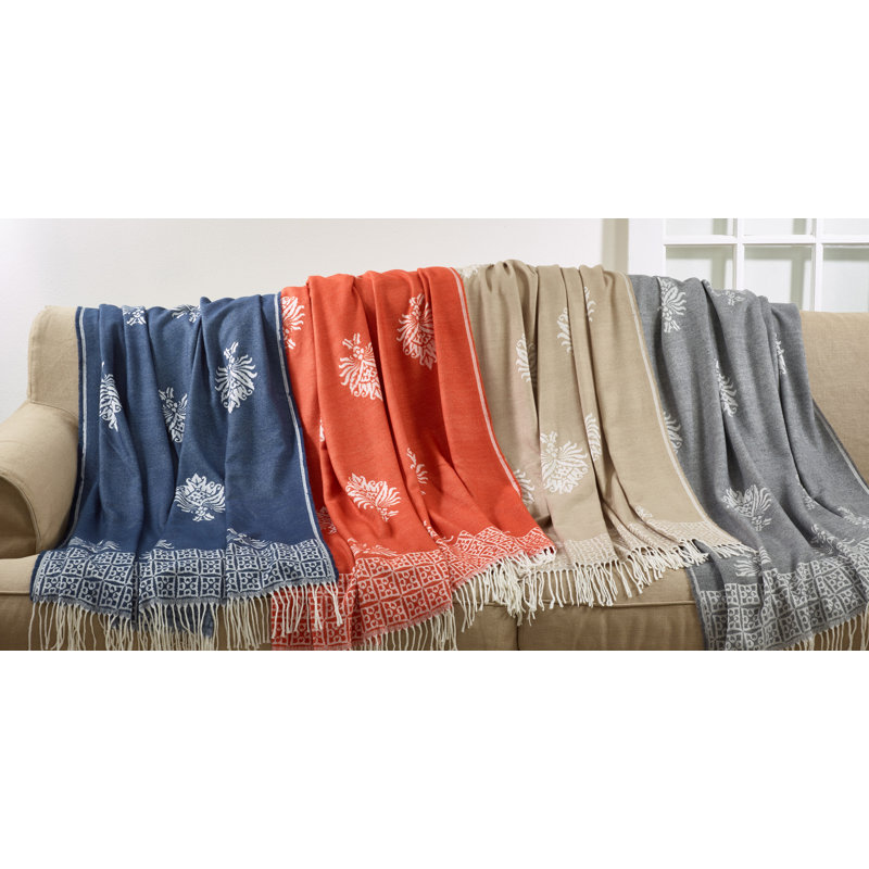 50" x 60" Persimmon Medallion Design Fringed Throw Blanket
