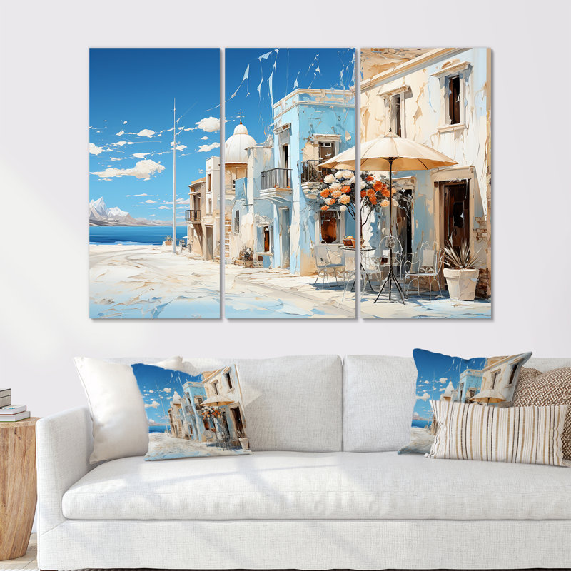 Rue azur en Grèce - ensemble d'art mural Grèce, H 28 po x l 36 po x P 1 po, Toile tendue