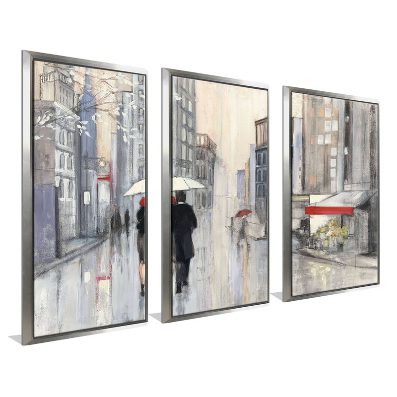 «Spring Rain New York Crop» par Julia Purinton, peinture sur toile flottante 3 pièces, L 52,5 po x H 33,5 po