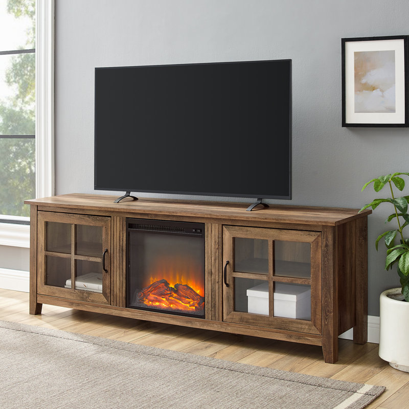 Dake 70" Media Console with Electric Fireplace, Rustic Oak