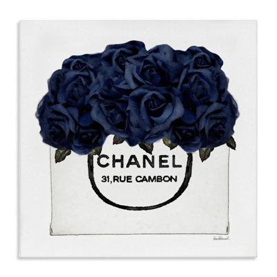 Chic Navy Blue Roses in Glam Fashion Bag XL Stretched Canvas Wall Art by Amanda Greenwood