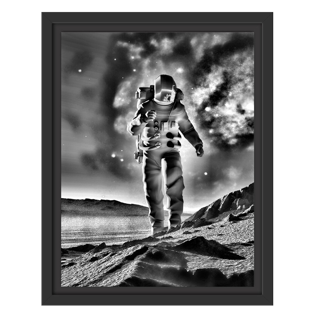 Gerahmtes Wandbild Astronaut klettert auf den Mond