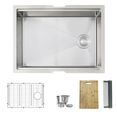 25 in. x 19 in. 16 Gauge, Stainless Steel, Brushed Single Bowl Undermount Workstation Kitchen Sink with Built-In Accessories