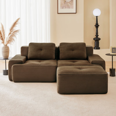 Canapé modulaire en velours côtelé à 2 places avec siège profond et repose-pieds mobile Boneless