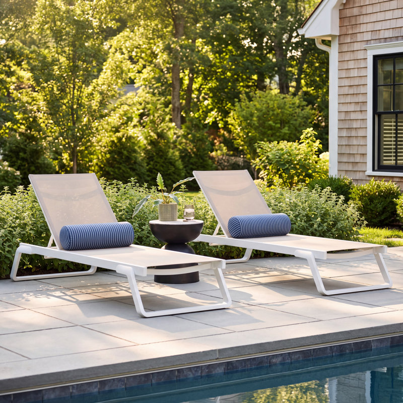 Holli Outdoor Chaise Lounge, White/Taupe