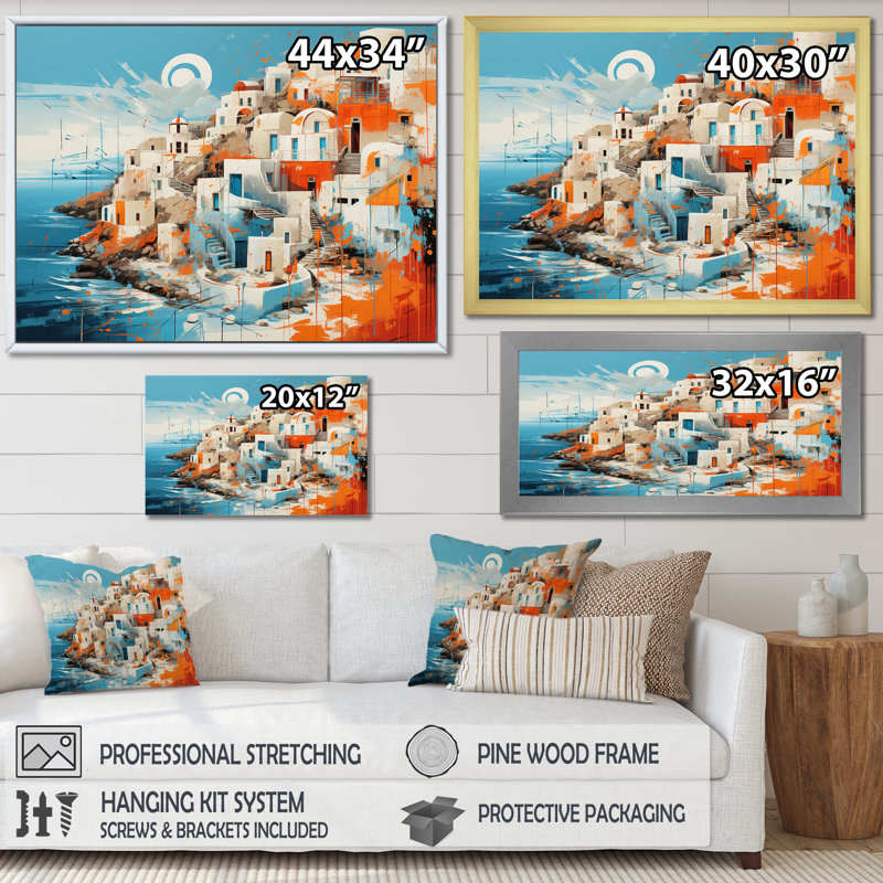 Paysage coloré de Santorin en Grèce IV - Santorini, art mural, Toile tendue,  H 16 po x l 32 po x P 1 po