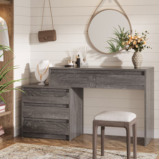 63" Vanity Desk With 5 Drawers, Makeup Table With 3-drawer Cabinet