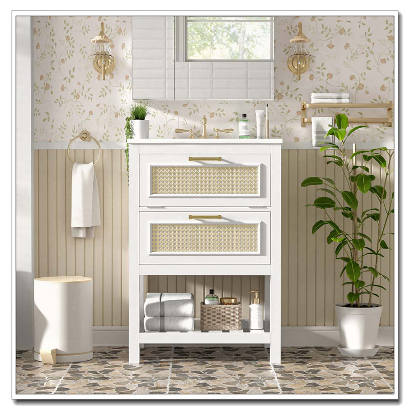 Meuble-lavabo 24 po avec lavabo en céramique intégré, Blanc