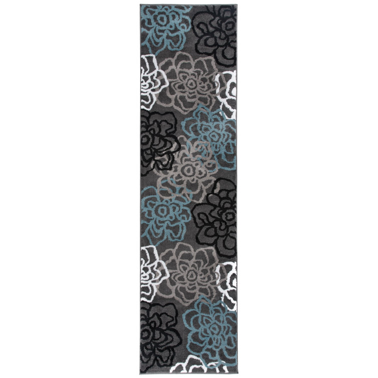 Carius Performance Floral Gray/Blue/Black/White Area Rug – Modern Floral Design, Living Room, Bedroom, Dining Room, Durable & Easy to Clean Carpet