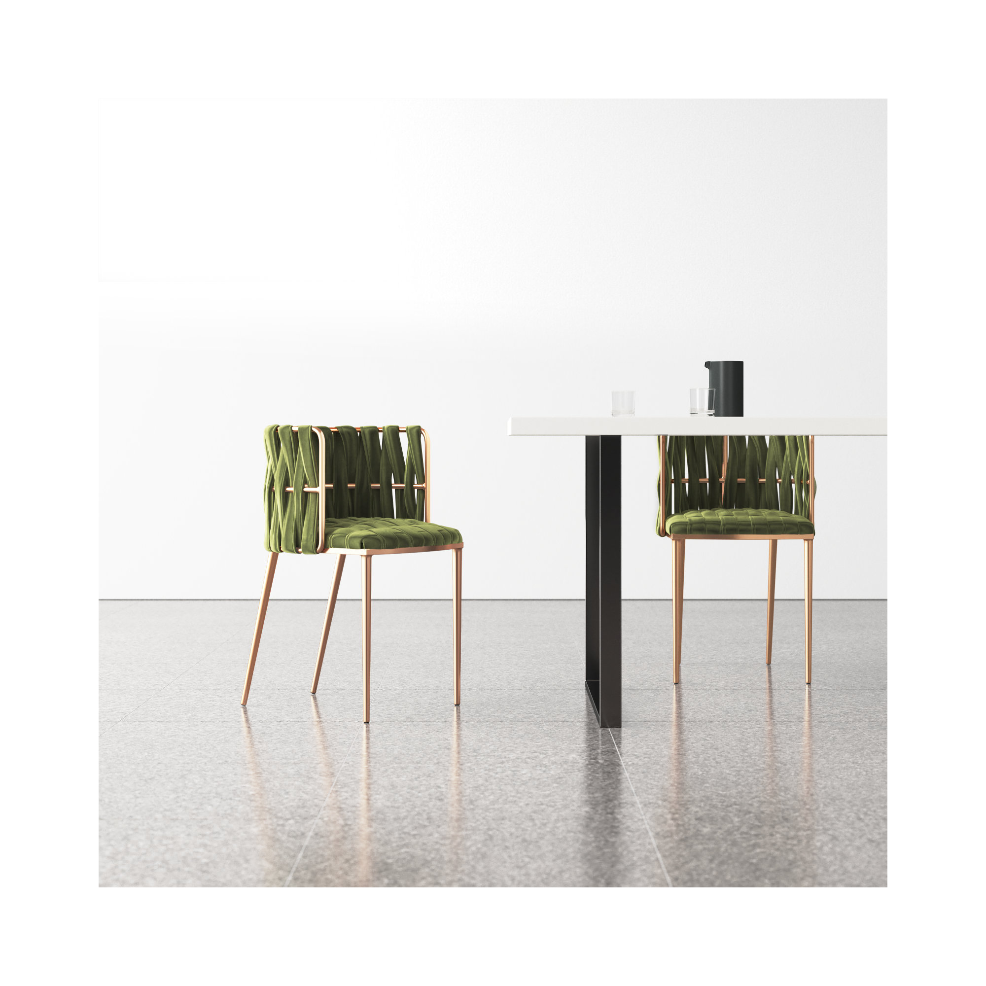 Tyrone Tufted Dining Arm Chair, Green Velvet, Gold