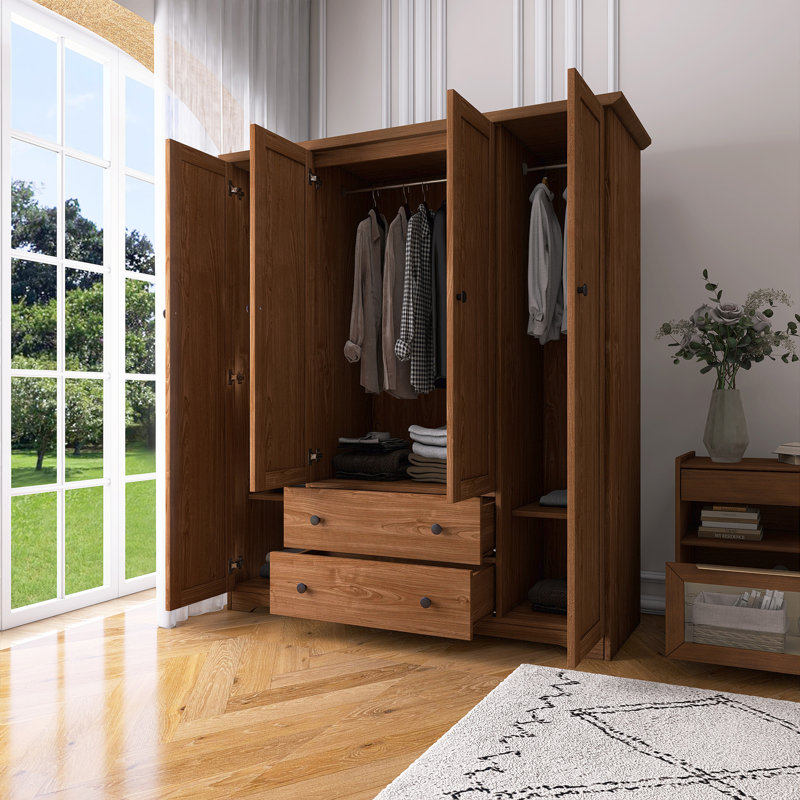 Armoire-penderie 4 portes avec 2 tiroirs, Brun