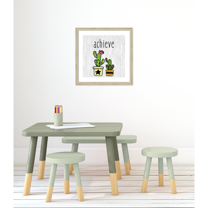Impression sur papier Cacti C, Cadre plat beige, H 22,5 po x l 22,5 po x P 0,6 po