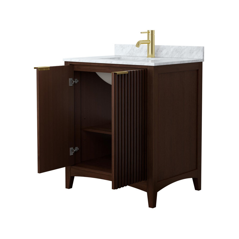 Meuble-lavabo simple autoportant 30 po avec plateau en marbre Palmilla, Or brossé, Brun