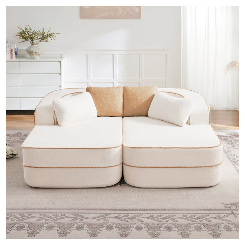 Canapé modulaire 77,2 po en tissu blanc Teddy, Ourson blanc