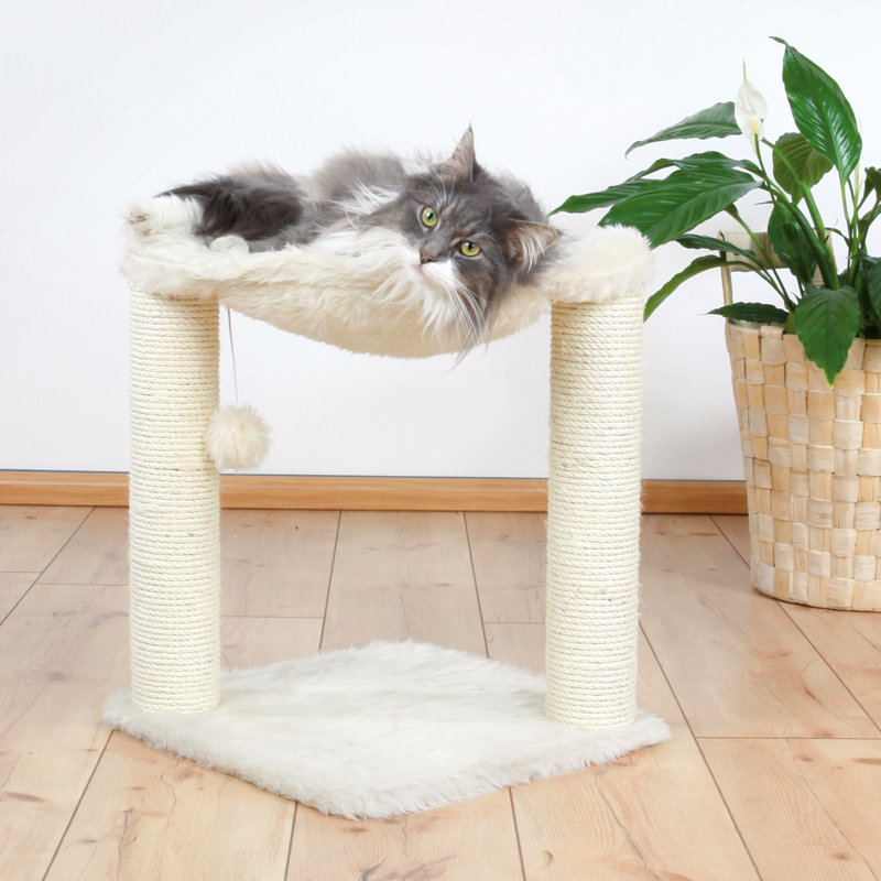 Cream Sisal Cat Tree with Plush Hammock and Toy