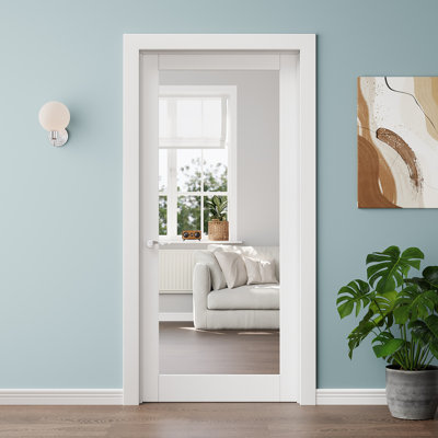 Porte pleine de 32 x 80 pouces avec miroir, porte à panneau miroir, miroir intégral avec panneau plein, apprêtée, porte de garde-manger, porte de chambre, porte de pièce, porte de placard