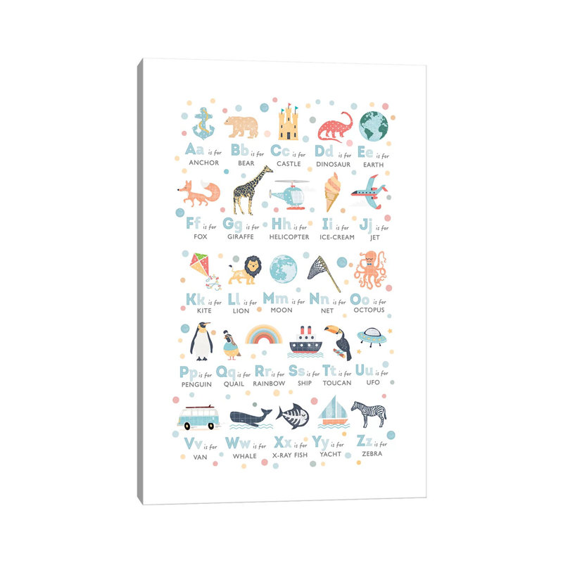 Boys Illustrated Alphabet - Wrapped Canvas Print, 20.32 cm H x 30.48 cm W