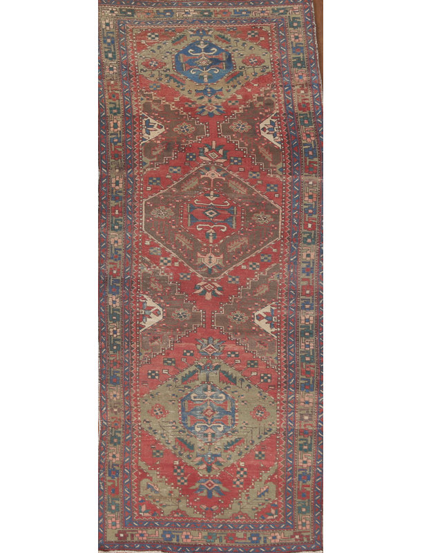 Tapis de couloir géométrique traditionnel en laine 4 x 11