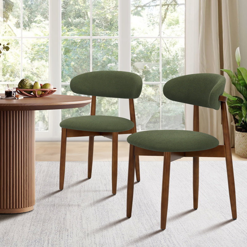 Maylon Upholstered Solid Wood Frame Side Chairs, Boucle-Green