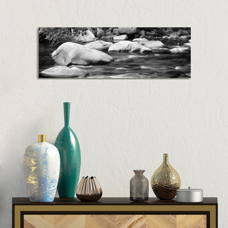 River Rocks In B&W, Swift River, White Mountain National Forest, New Hampshire, USA - Wrapped Canvas Panoramic Print