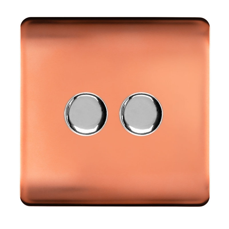 Trendi Switch 2 Gang 1 or 2 way 100w Rotary LED Dimmer Light Switch, Copper