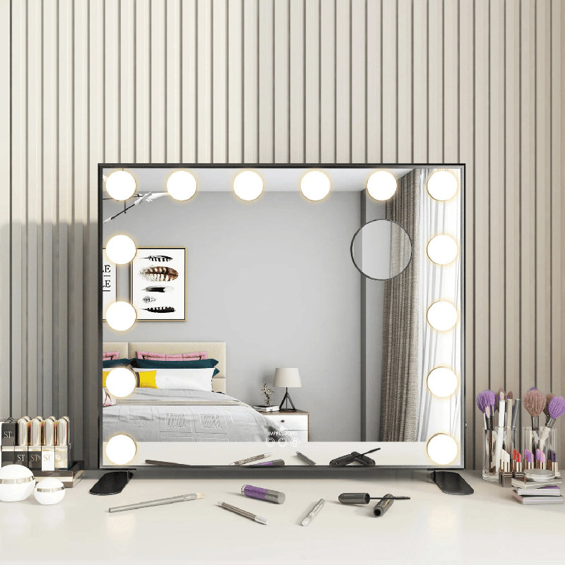 Hollywood Tri Tone Plus Makeup Mirror with 14 Lights Ultra Slim LED Mirror with 5X Magnified Mirror, Black