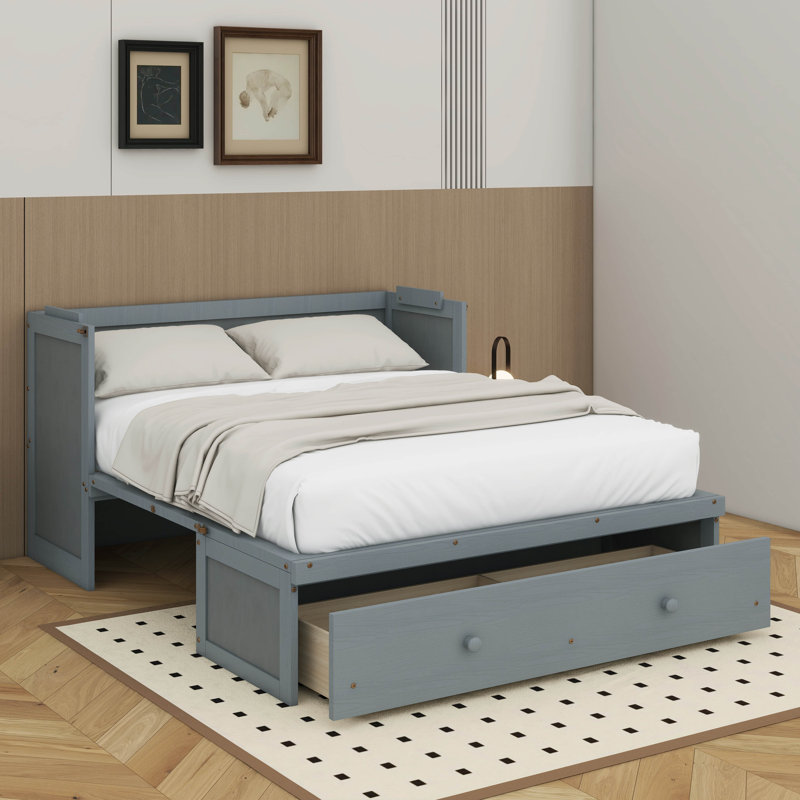Queen Murphy Bed With USB And Drawer, Grey
