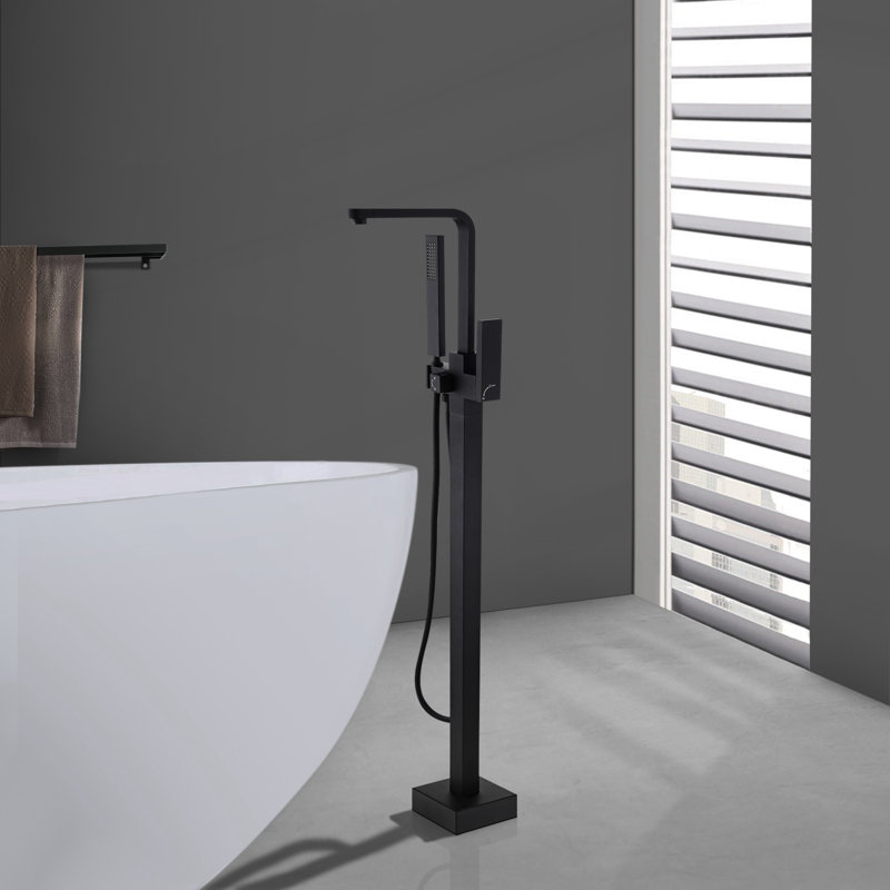 Single-Handle Freestanding Tub Faucet With Hand Shower Floor Mount In, Matte Black