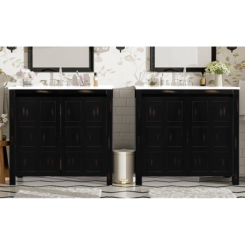 72" Bathroom Vanity Set With Double Vanities (Separate), Double Ceramic Sinks, Soft-Close Doors & Adjustable Shelf – Retro  Storage Cabinet For Stylish Bathroom Organization