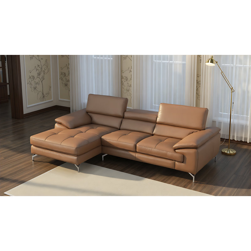Canapé modulaire rembourré 2 pièces Marielys, Cuir caramel