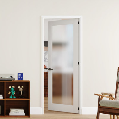 Interior 1 Panel Frosted Glass Design Door Slab With Jamb Solid Core Panel Prehung Pantry Door With Quick Assemble Jamb / Door Seal Strip