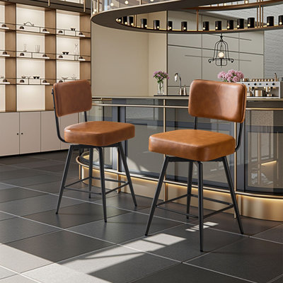 Ensemble de 2 tabourets de bar pivotants en cuir confortables avec îlot de cuisine brun