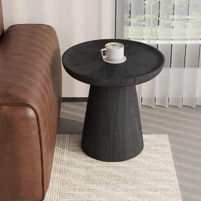 19.69'' Rustic Walnut Round End Table With Thick Conical Base, No Assembly Needed