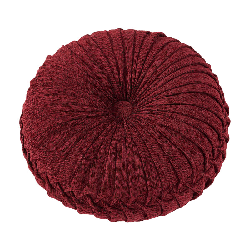 Medium Ruby Chenille Round Tufted Decorative Pillow