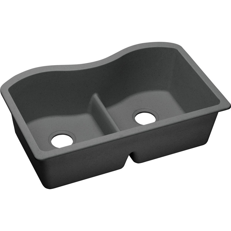 Quartz Classic 33" x 20" x 9-1/2" Double Basin Undermount Kitchen Sink, Dusk Gray