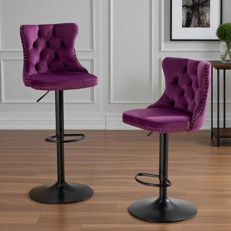 Tabouret de bar pivotant à hauteur réglable Zager, Noir, Mauve, 2