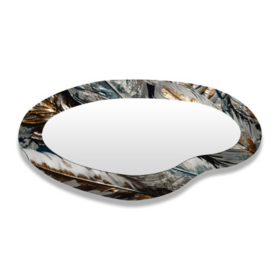 Gold Gilded Feathers III - Glam Feather 3D Shapes Irregular Glam Large Wall Mirror