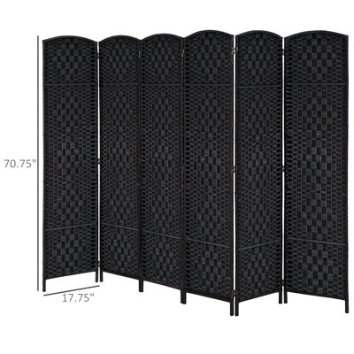 Paravent en osier de 6 pi de hauteur et 4 panneaux noirs Wicker Weave | Idée de cadeau