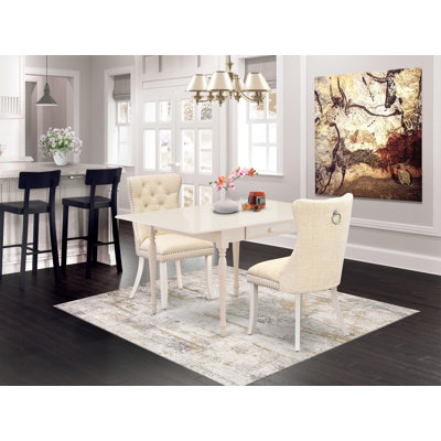 3 Piece Dining Table Set Consists of a Rectangle Kitchen Table with Dropleaf and 2 Padded Chairs, Mahogany