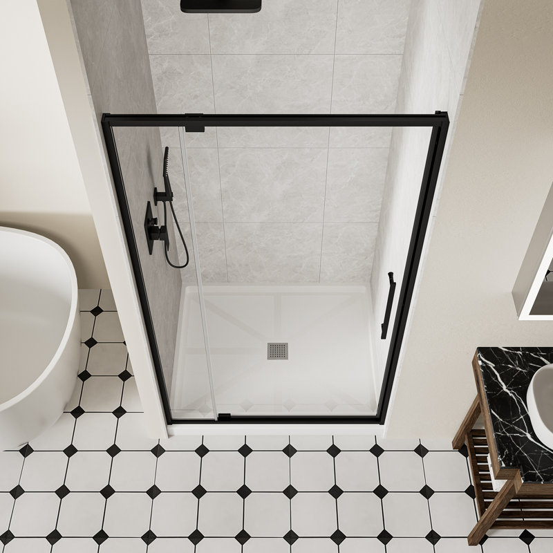 38-42"W X 74"H Pivot Swing Glass Shower Door, Pivot Frame Shower Door with 5/16" (8mm) SGCC Tempered Glass, Matte Black Finish Shower Doors, Sliding Glass Panel is Adjustable in Width
