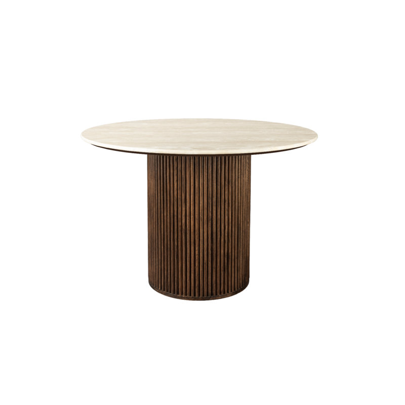 Dining Table Round Stone Top Solid Wood Base Dining Table