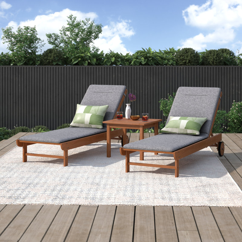 Marsily Outdoor Eucalyptus Wood Chaise Lounge Set with Table , Cushion Included