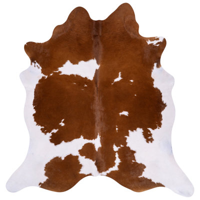 Brown and White Cowhide Rug – Genuine Leather Area Rug, Perfect for Rustic or Modern Décor