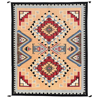 8'1"x10'3" Peach Color, 100% Wool, American Indian Southwest Geometric Design, Hand Woven, Flat Weave, Oriental Rug