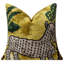 Coussin en velours de soie fait à la main à motif animalier - 20 x 20, jaune éclatant avec motif vert et beige, insert en duvet de plumes