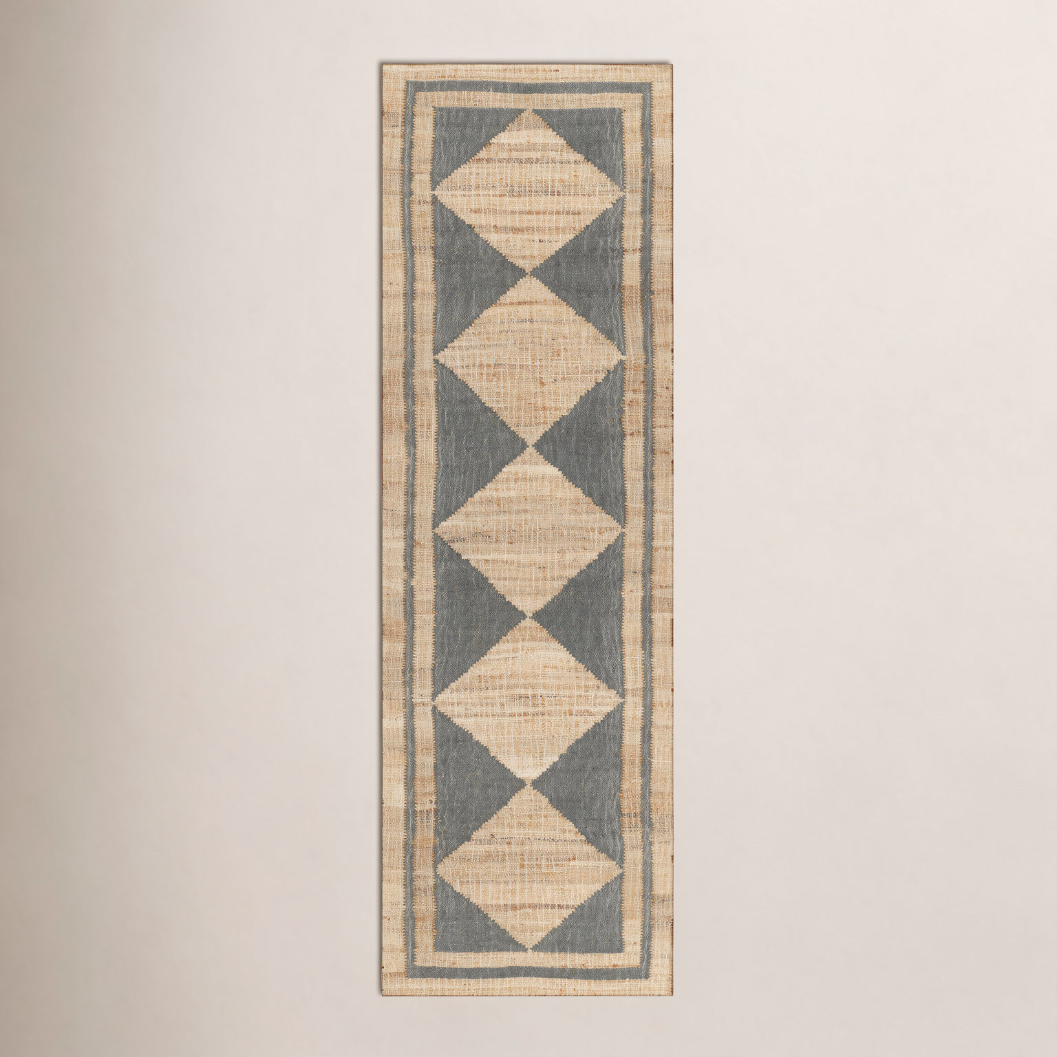 Orchard Court Blue Hand-Woven Geometric Jute Rug, Runner 2'3" X 8'