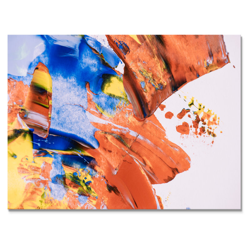 Abstrait abstrait orange et bleu II - art mural moderne sur toile, H 8 po x l 12 po x P 1 po, Toile tendue