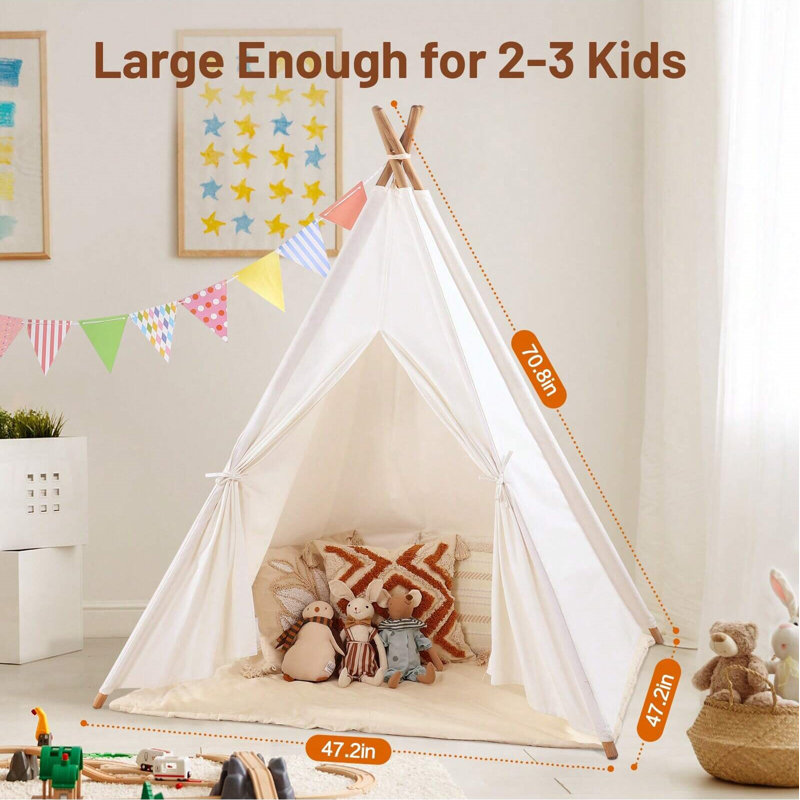 Wilwolfter Playhouse for Kids, Foldable Play Tent with Colorful Flags & Star Lights, Indoor Play Tent for Girls & Boys