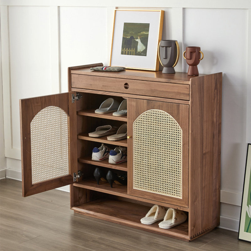 Armoire de rangement pour chaussures en rotin, Noyer, H 39,37 po x l 39,37 po x P 13,78 po